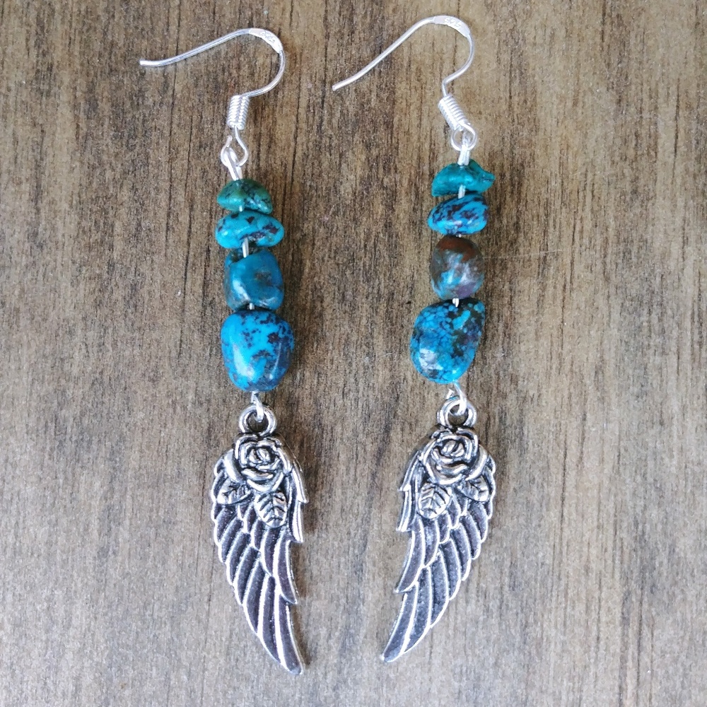 Turquoise Winged 925 Silver Drop Earrings